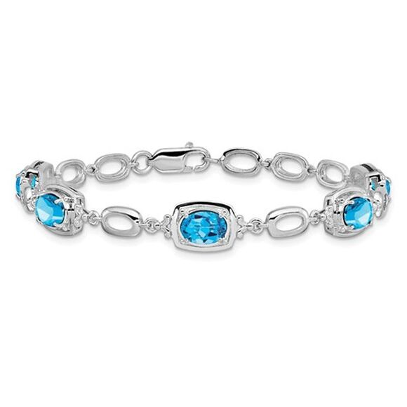 9/10 Carat Swiss Blue Topaz Link Bracelet in Sterling Silver